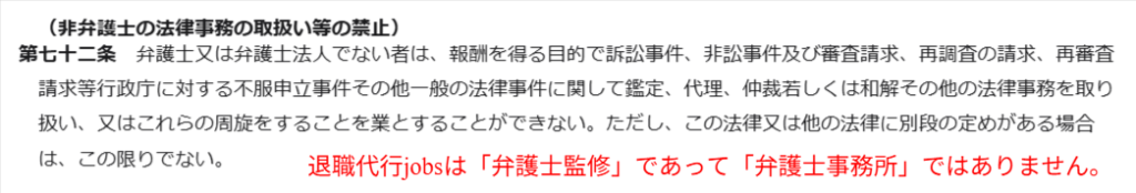 e-Gov法令検索 弁護士法第72条「非弁護士の法律事務の取扱い等の禁止」の該当条文スクリーンショット