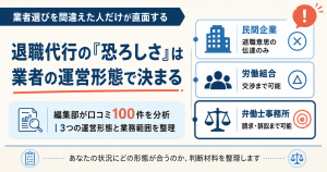退職代行の恐ろしさの正体は業者選びにあると示すアイキャッチ図解
