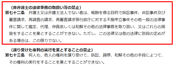 e-Gov法令検索に掲載された弁護士法第72条の条文・非弁行為の禁止規定の公的根拠